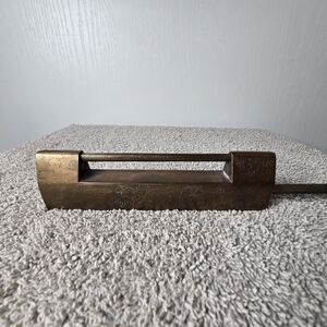 Vintage Asian Brass Lock, Extra Large 6.5 Inches Etched Design With Key